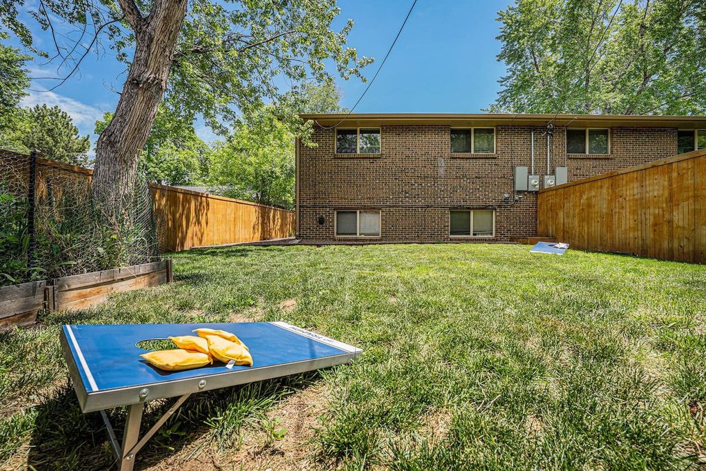 Private fenced yard at red rocks retreat, a pet-friendly rental in wheat ridge, colorado